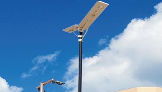 Solar-powered street light panel absorbing sunlight for energy conversion