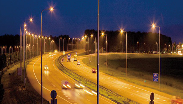 City street illuminated by HPS streetlights