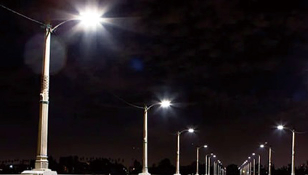 City street illuminated by LED streetlights