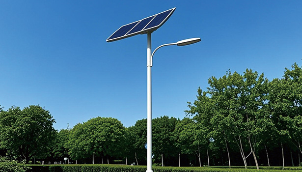 Mounted solar street light with panel facing the sun