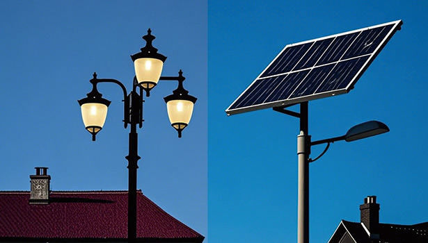 Comparison of traditional street lights and solar-powered street lights
