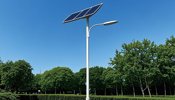 Solar panels absorbing sunlight to power street lights efficiently