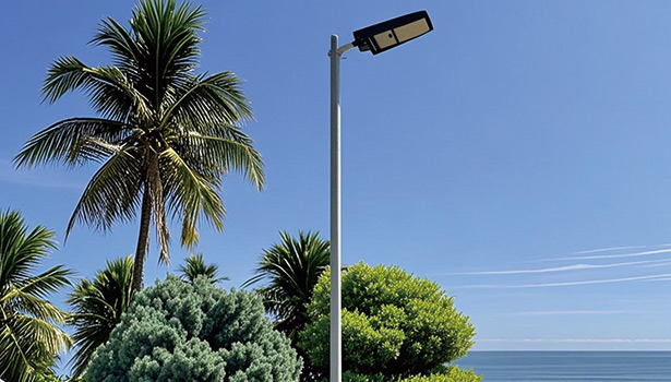 High-efficiency solar street lights installed in a residential area