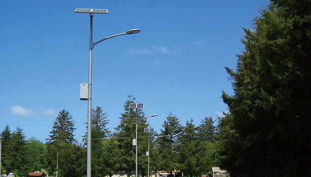 Solar street lights illuminating a public park