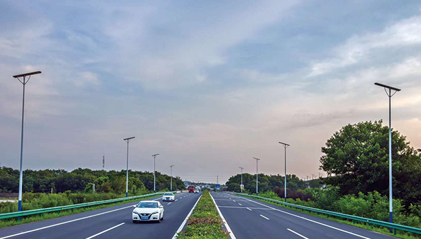 All-in-one solar street light illuminating city streets