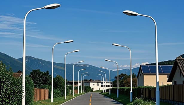 Rural area with single-arm solar street light poles