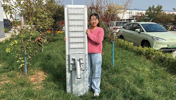 Close-up of an energy-efficient solar street light