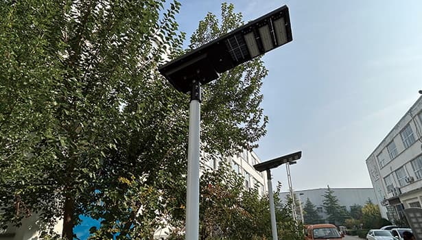 Solar street lights installed on a quiet community road