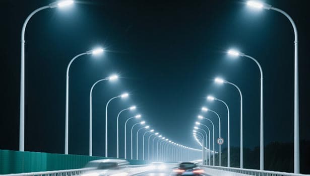 Solar streetlights lighting road at night