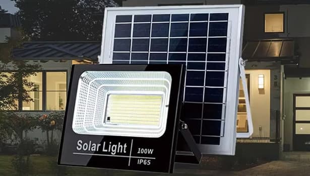 100-watt solar LED floodlight powering an outdoor event with eco-friendly lighting