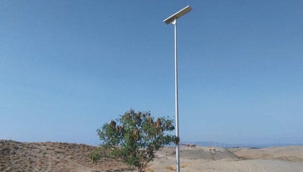 Solar street light installed in desert landscape - Nokin Solar Lighting