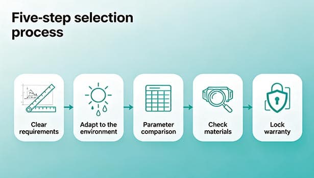 Five-step selection process for choosing affordable solar street lights: Clear requirements, adapt to environment, parameter comparison, check materials, lock warranty