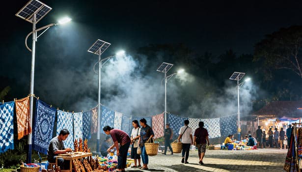 Solar street lights brighten rural night market for commerce and community